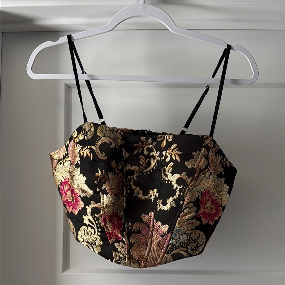 Floral Brocade Bustier Top